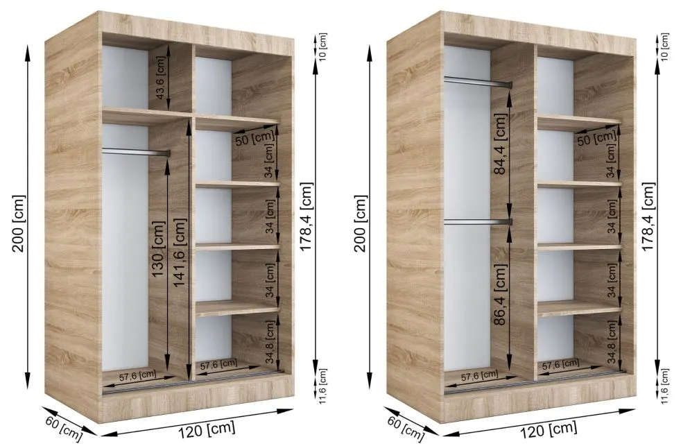 Szafa przesuwna MODUO COMFORT 2 120 dąb sonoma/biała mat z jednym lustrem | MIRAT. w stylu  kolekcja MODUO COMFORT