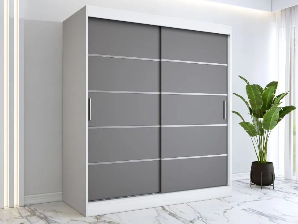 Szafa przesuwna MODUO COMFORT 180 biała mat/antracyt z dekoracyjnymi listwami | MIRAT.  kolekcja MODUO COMFORT