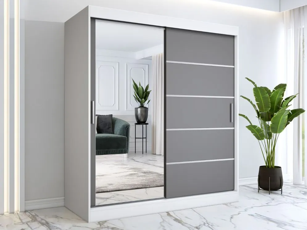 Szafa przesuwna MODUO COMFORT 3 180 biała mat/antracyt z lustrem | MIRAT. kolekcja MODUO COMFORT