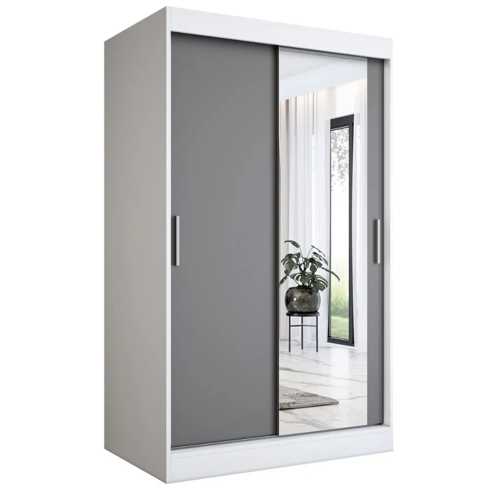 Szafa przesuwna MODUO COMFORT 120 biała mat/antracyt z lustrem po prawej | MIRAT. w stylu  kolekcja MODUO COMFORT