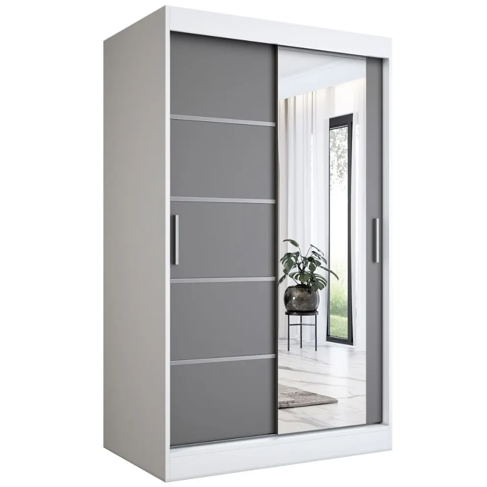 Szafa przesuwna MODUO COMFORT 2 120 biała mat/antracyt z lustrem | MIRAT. w stylu  kolekcja MODUO COMFORT