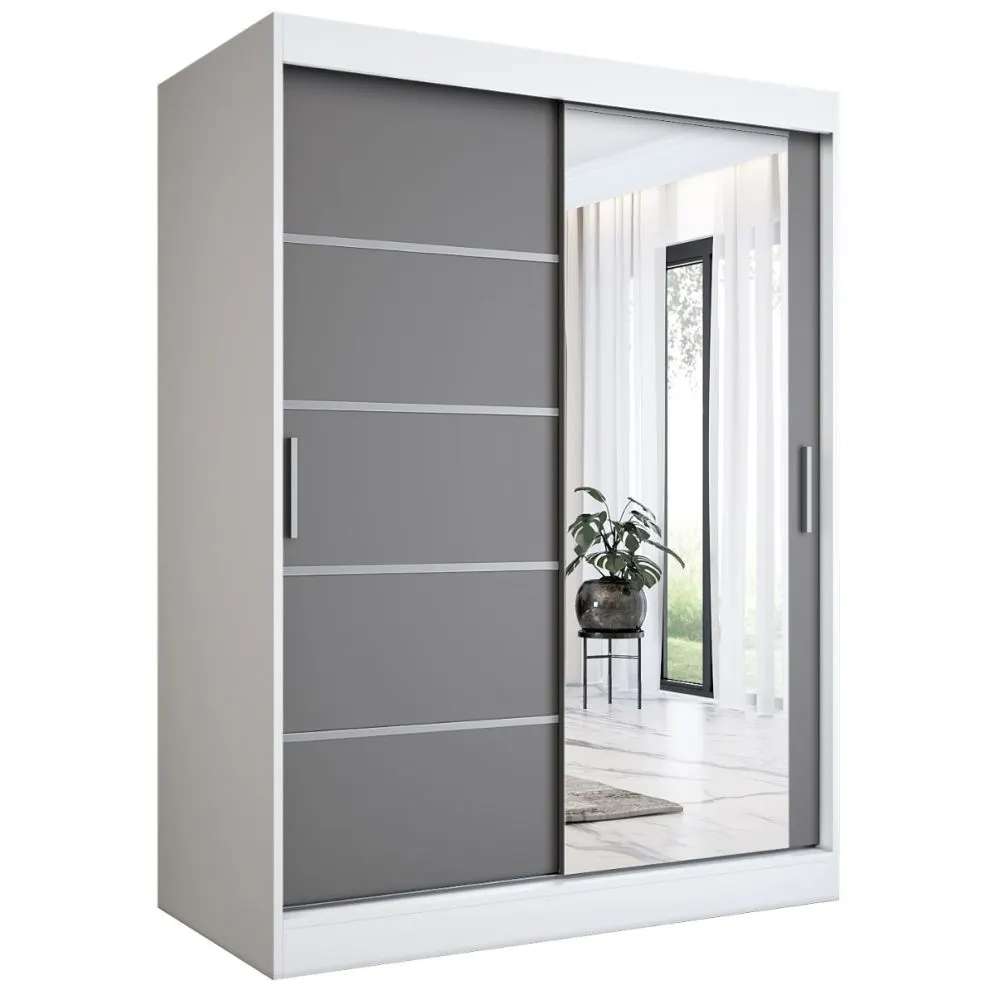 Szafa przesuwna MODUO COMFORT 2 150 biała mat/antracyt z lustrem | MIRAT. kolekcja MODUO COMFORT