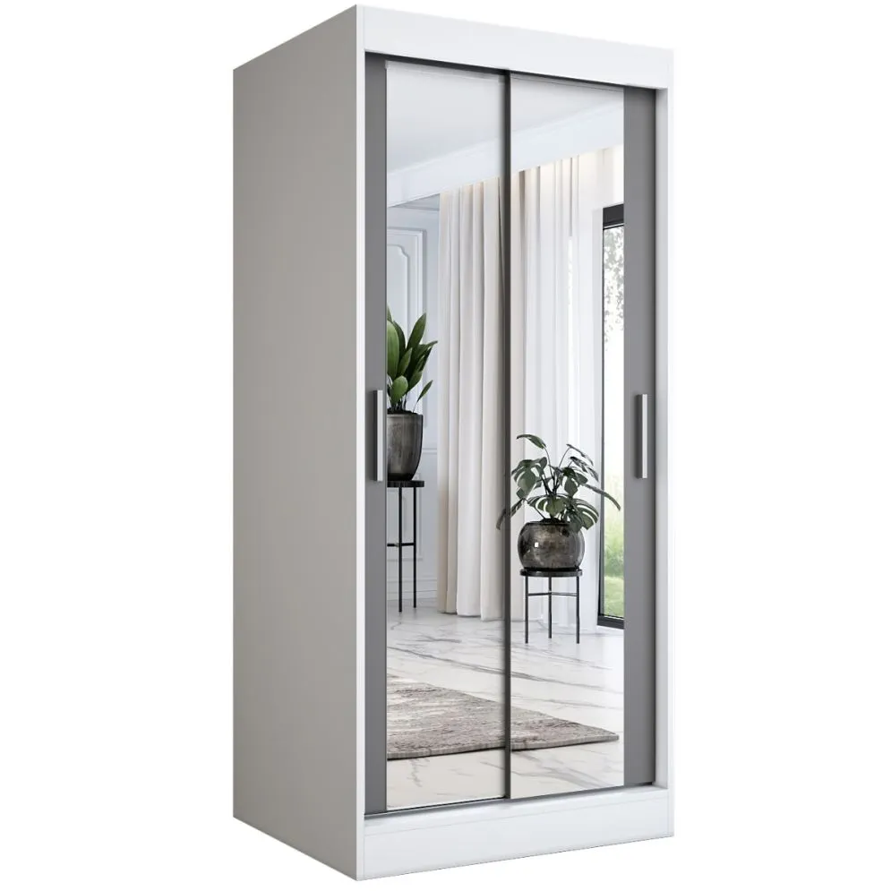 Szafa przesuwna MODUO COMFORT 90 biała mat/antracyt z lustrami | MIRAT. w stylu kolekcja MODUO COMFORT
