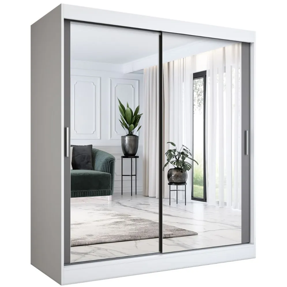 Szafa przesuwna MODUO COMFORT 180 biała mat/antracyt z lustrami | MIRAT.  kolekcja MODUO COMFORT
