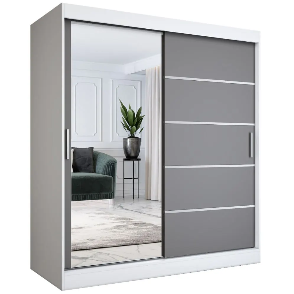Szafa przesuwna MODUO COMFORT 3 180 biała mat/antracyt z lustrem | MIRAT. kolekcja MODUO COMFORT