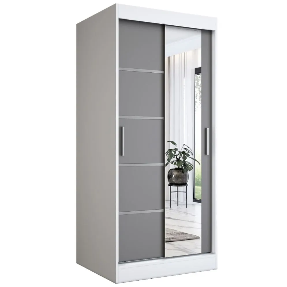 Szafa przesuwna MODUO COMFORT 2 90 biała mat/antracyt z lustrem | MIRAT. w stylu  kolekcja MODUO COMFORT