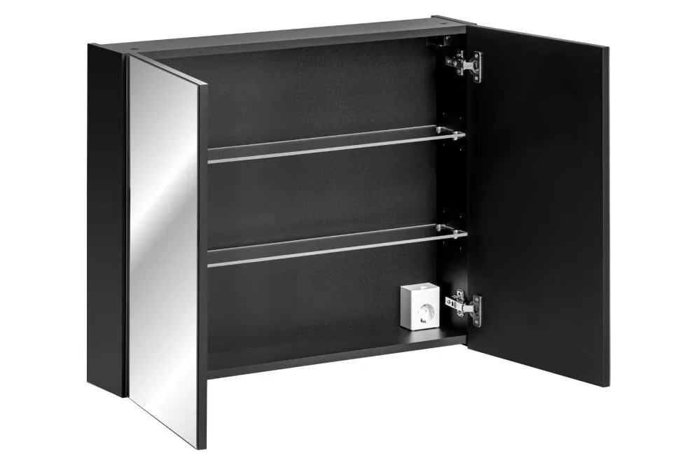 Szafka łazienkowa SANTA FE BLACK 80 cm czarny mat z lustrem z półkami I sklep meblowy MIRAT. styl LOFT