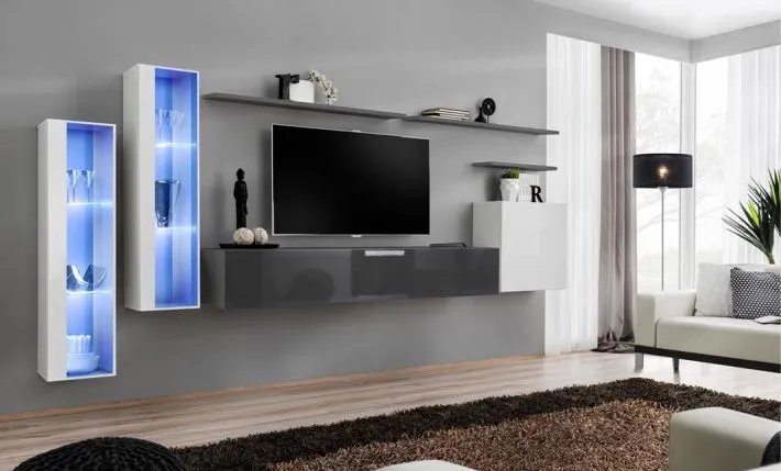 Meblościanka SWITCH XI z przeszklonymi witrynami z podświetleniem | MIRAT. w stylu  kolekcja SWITCH