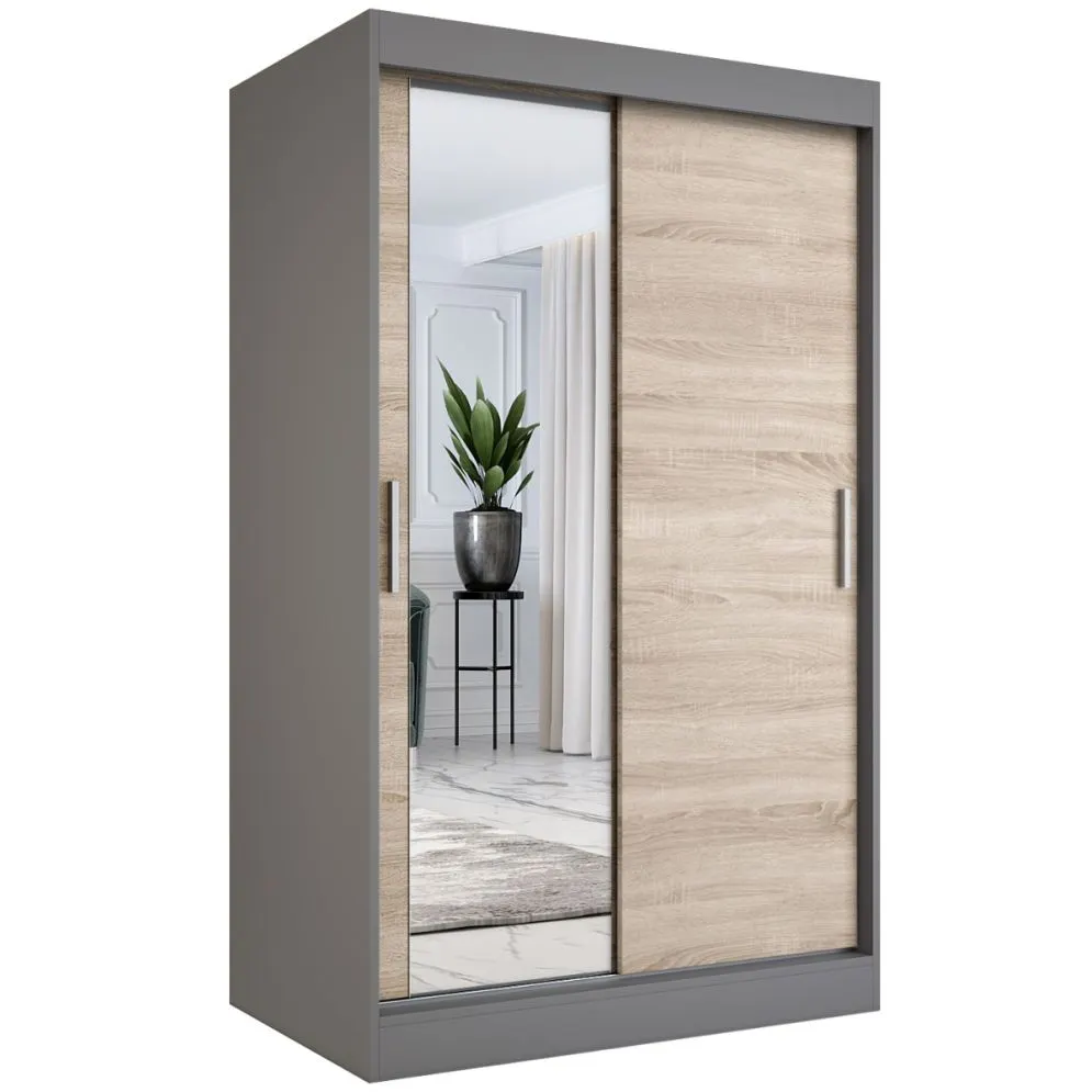 Szafa przesuwna MODUO COMFORT 120 antracyt/dąb sonoma z lustrem z lewej | MIRAT. w stylu  kolekcja MODUO COMFORT