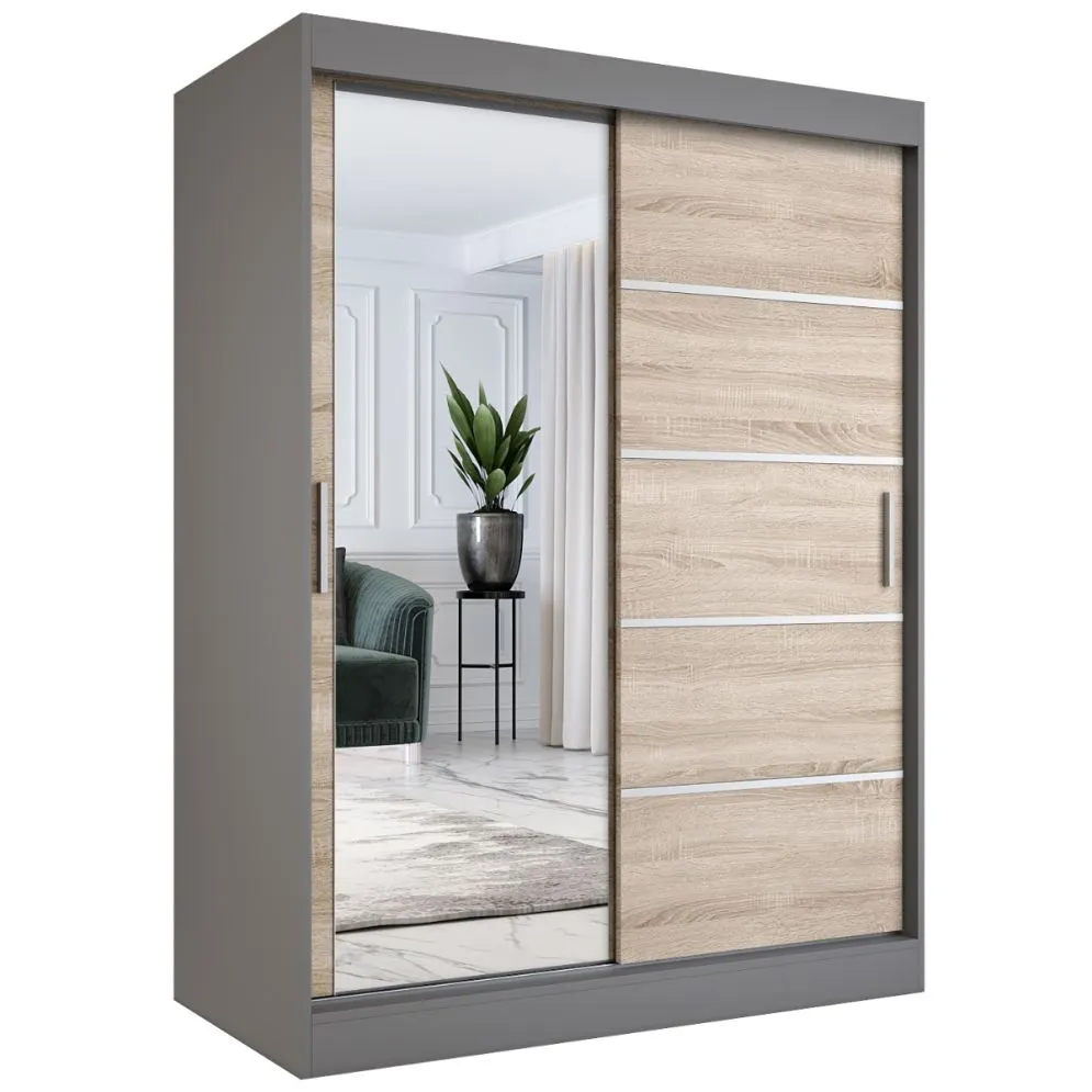 Szafa przesuwna MODUO COMFORT 3 150 antracyt/dąb sonoma z lustrem | MIRAT. kolekcja MODUO COMFORT