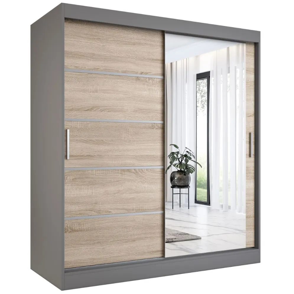 Szafa przesuwna MODUO COMFORT 2 180 antracyt/dąb sonoma z lustrem | MIRAT. kolekcja MODUO COMFORT