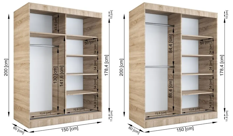 Szafa przesuwna MODUO COMFORT 150 antracyt/dąb sonoma z lustrem | MIRAT. w stylu kolekcja MODUO COMFORT