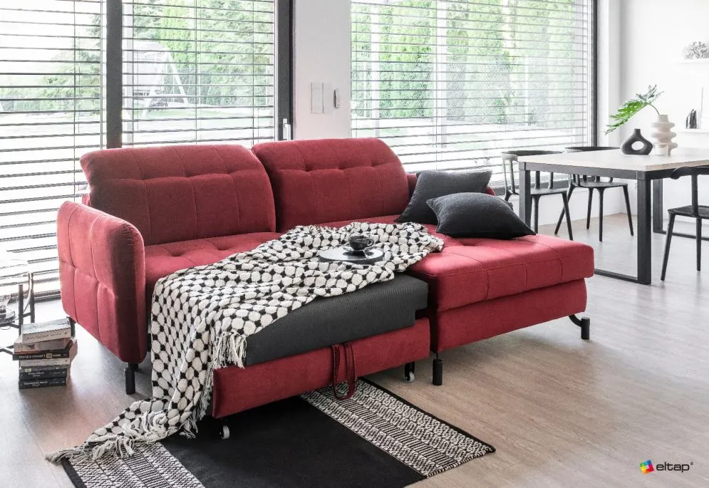 Narożnik z funkcją spania LORELLE VELVET szary prawy pikowany welurowy | MIRAT. w stylu GLAMOUR kolekcja