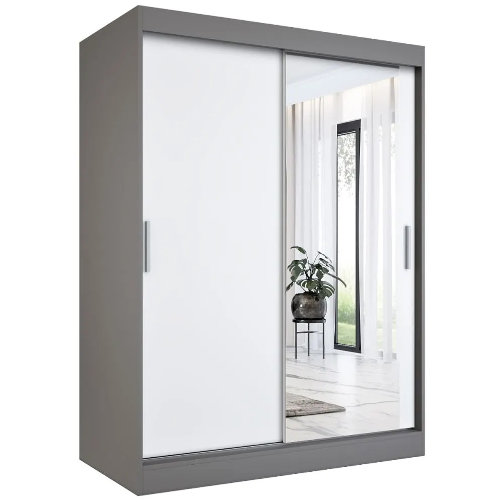 Szafa przesuwna MODUO COMFORT 150 antracyt/biała mat z lustrem po prawej | MIRAT. w stylu kolekcja MODUO COMFORT