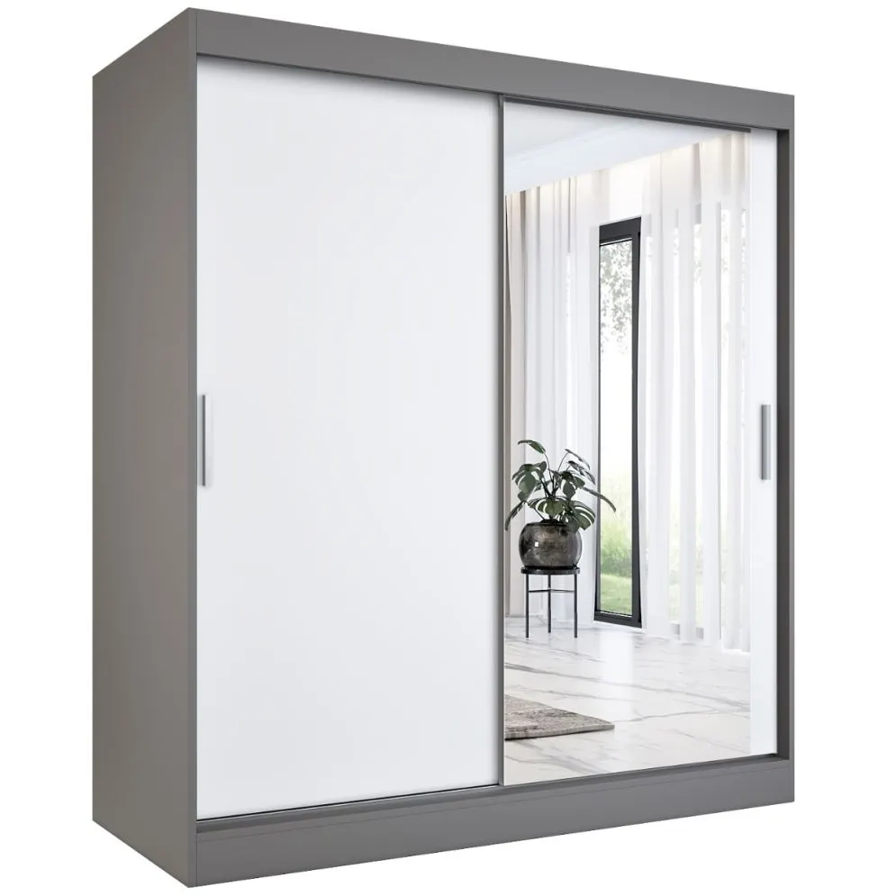Szafa przesuwna MODUO COMFORT 180 antracyt/biała mat z lustrem po prawej | MIRAT. kolekcja MODUO COMFORT