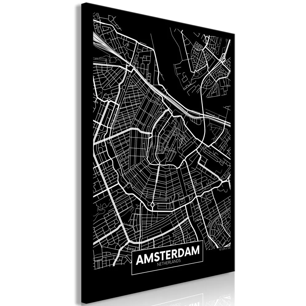 Obraz - Ciemna mapa Amsterdamu (1-częściowy) pionowy-1