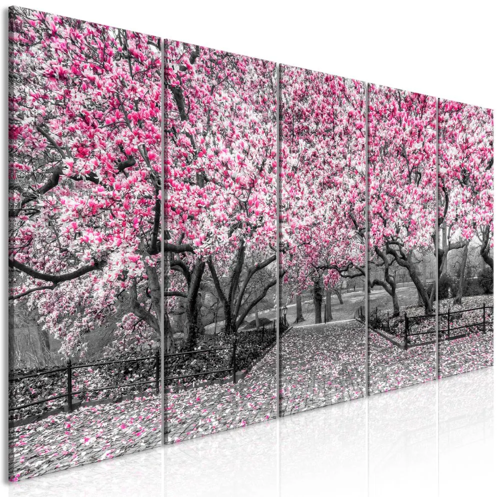 Obraz - Park magnolii (5-częściowy) wąski różowy-1