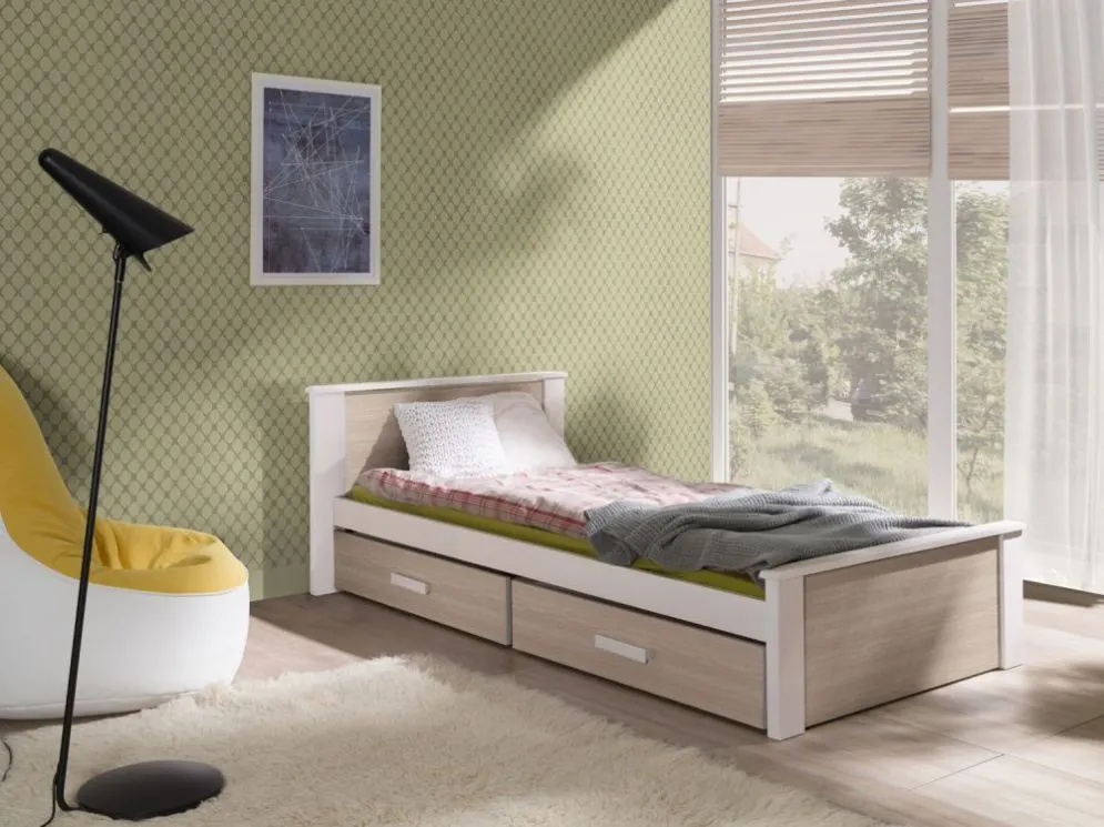 Łóżko dziecięce ICHEL 180x80 białe/dąb sonoma z szufladami | MIRAT.