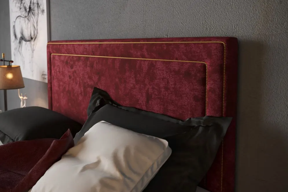 Łóżko kontynentalne NESS 180 ciemno niebieskie velvet z pojemnikiem i materacem | MIRAT. w stylu GLAMOUR kolekcja