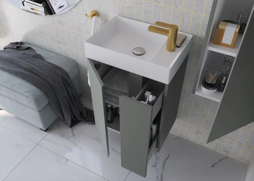 Jednodrzwiowa szafka łazienkowa wisząca UNIQ 33 cm szaro-zielona półmat | MIRAT  kolekcja UNIQ