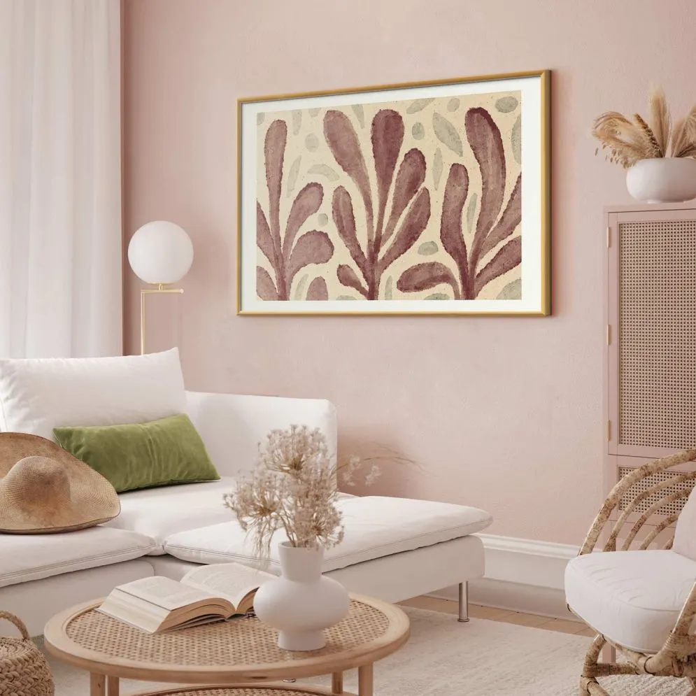 Plakat Liście i plamy 60x40 cm z ramą złotą z marginesem | MIRAT.