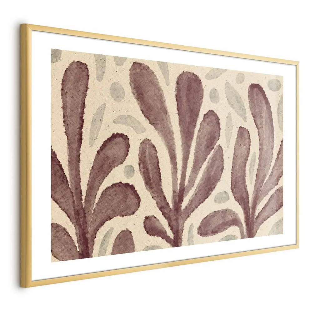 Plakat Liście i plamy 60x40 cm z ramą złotą z marginesem | MIRAT.