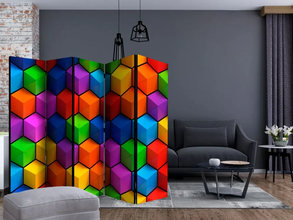 Parawan dwustronny 3D 225x172 cm 5-częściowy wielokolorowy | MIRAT.