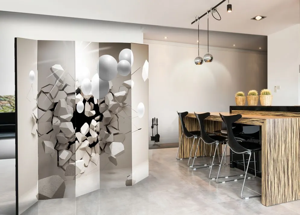 Parawan dwustronny 3D 225x172 cm 5-częściowy beżowy | MIRAT.