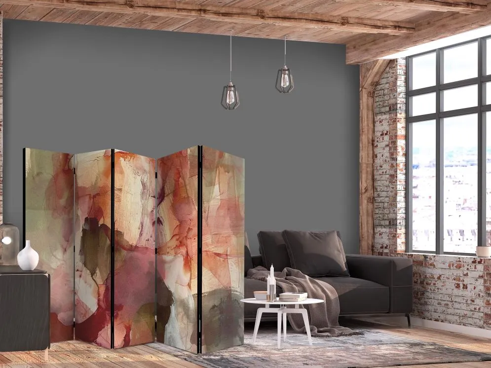 Parawan jednostronny Abstrakcje 225x172 cm 5-częściowy beżowy | MIRAT.