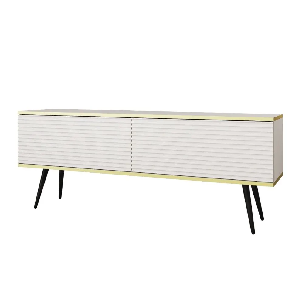 Szafka RTV KARL 3D 135cm wisząca/stojąca biały mat I sklep meblowy MIRAT. styl GLAMOUR, RYFLOWANY