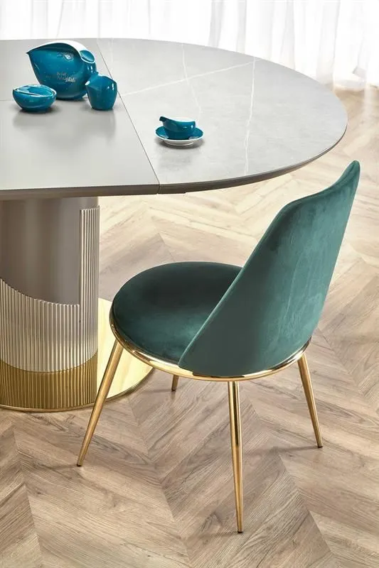 Stół okrągły rozkładany MUSCAT 120(160)x120 szary marmur na jednej nodze | MIRAT. w stylu GLAMOUR kolekcja