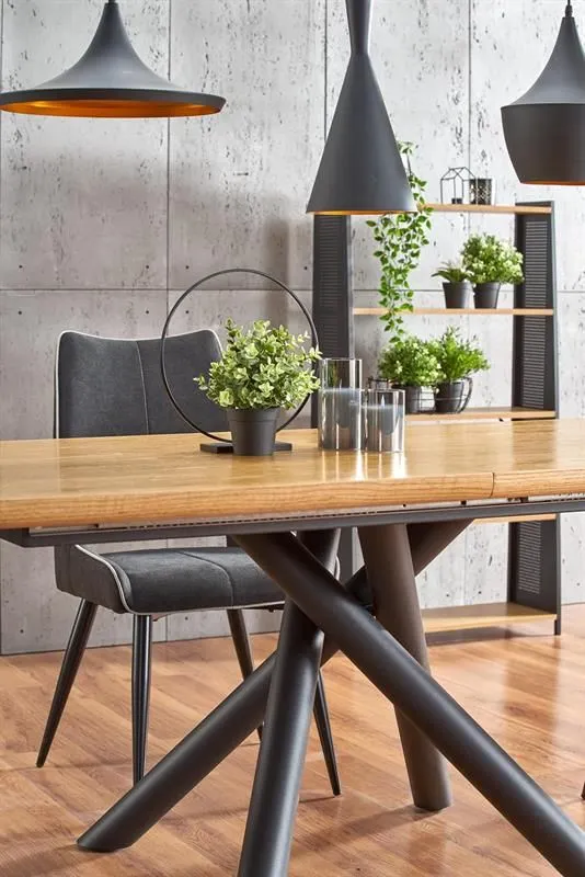 Stół DERRICK 160(200)x90 dąb/czarny rozkładany w stylu loft | MIRAT. styl LOFT