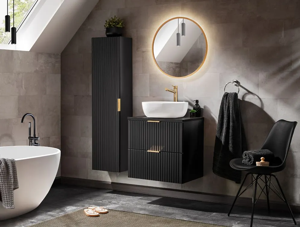 Szafka łazienkowa ADEL BLACK 80 35cm czarny mat ryflowane fronty I sklep meblowy MIRAT. styl LOFT, RYFLOWANY