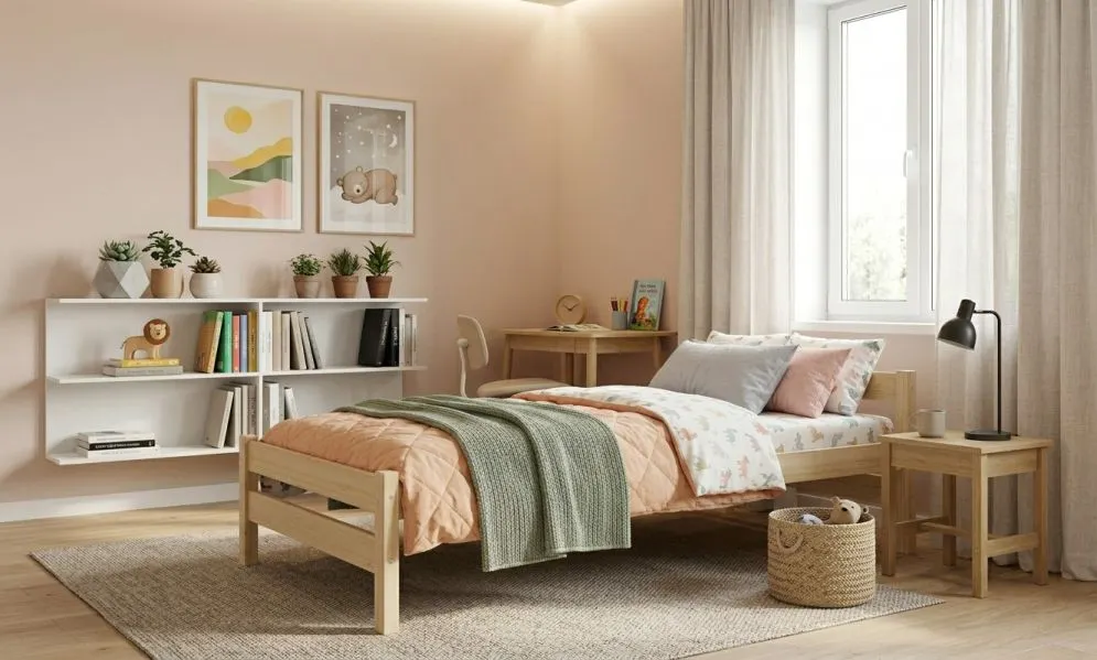Łóżko młodzieżowe KOX-BED 80x180 sosna naturalna ze stelażem I sklep meblowy MIRAT. styl SKANDYNAWSKI