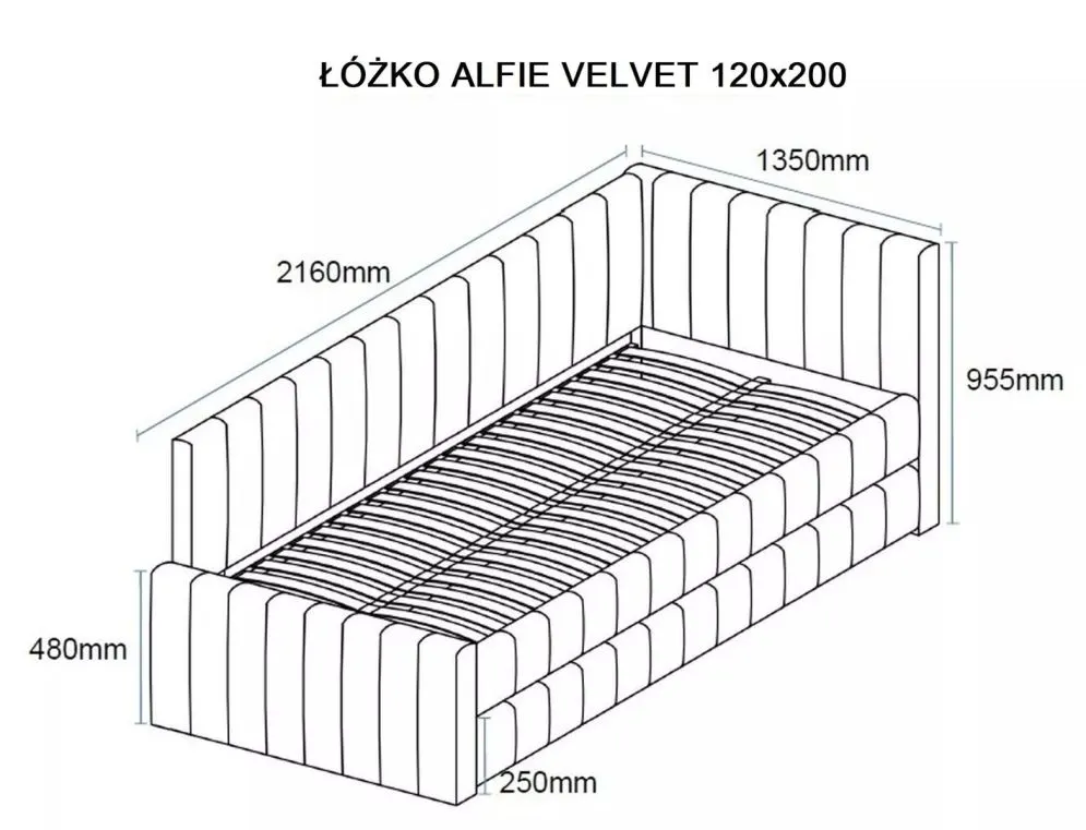 Łóżko tapicerowane ALFIE VELVET 120x200 ciemnobeżowe podwójne I sklep meblowy MIRAT. styl GLAMOUR