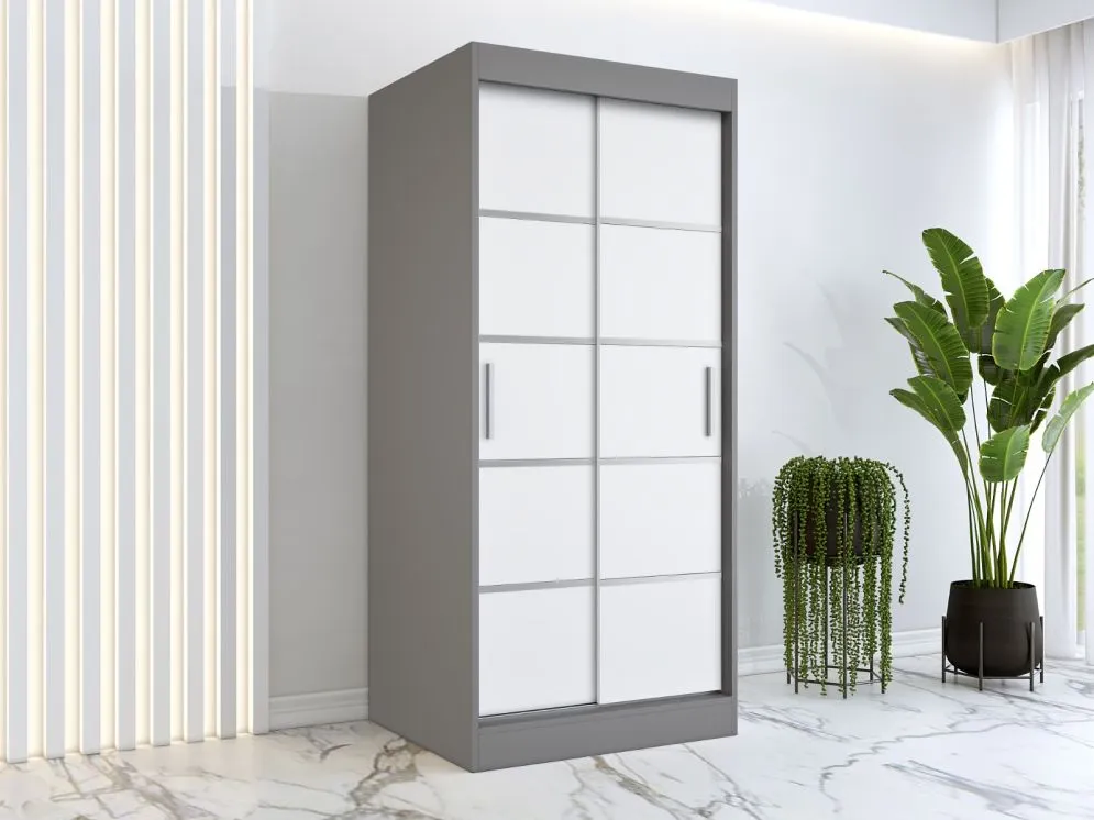 Szafa przesuwna MODUO COMFORT 90 antracyt/biała mat z ozdobnymi listwami | MIRAT. w stylu  kolekcja MODUO COMFORT