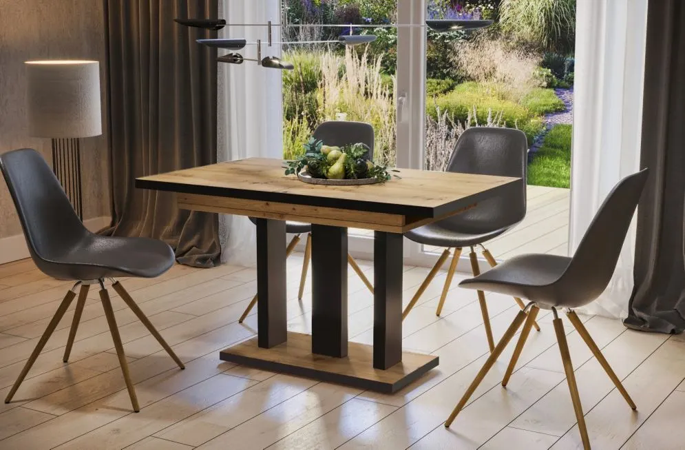 Stół rozkładany APPIA BLACK 130(210)x80 dąb artisan/czarny nowoczesny | MIRAT. styl LOFT