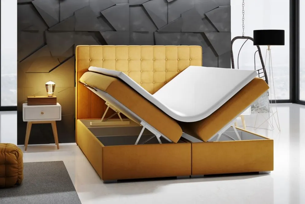 Łóżko kontynentalne REZEN 160 zielone velvet z materacem do sypialni | MIRAT. styl GLAMOUR