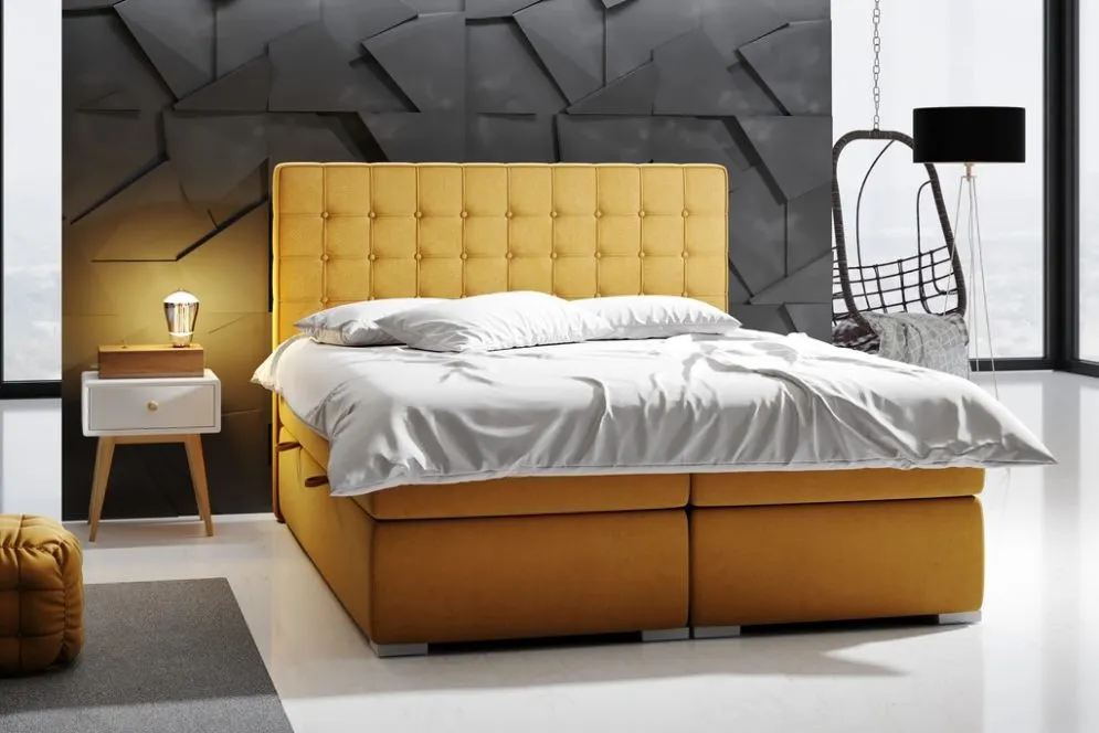 Łóżko kontynentalne REZEN 180 czarne velvet z pojemnikiem do sypialni | MIRAT. styl GLAMOUR