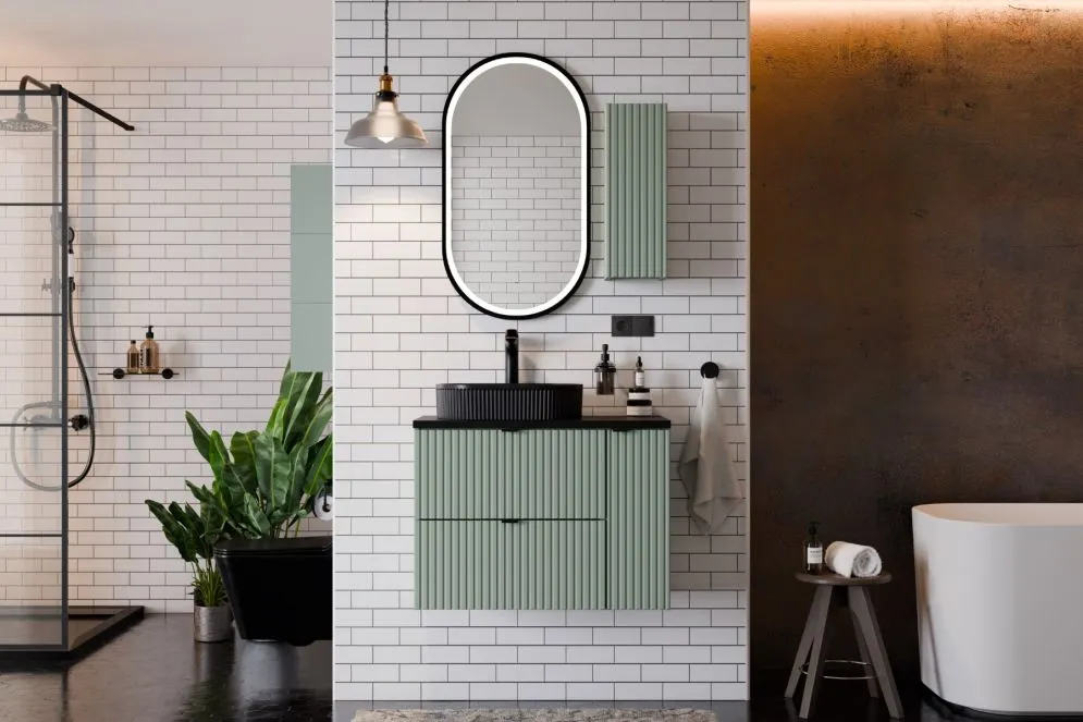 Szafka pod umywalkę LINE REED GREEN D 82-80-2S zielona wisząca I sklep meblowy MIRAT. styl RYFLOWANY