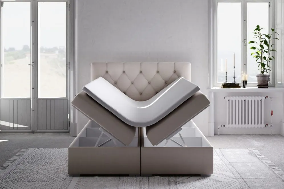 Łóżko kontynentalne INTENSO 160 granatowe velvet do sypialni | MIRAT. styl GLAMOUR