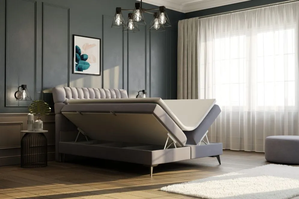 Łóżko kontynentalne BETAFO 140 różowe velvet z pojemnikiem do sypialni | MIRAT. styl GLAMOUR