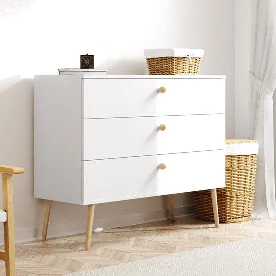 Komoda LEBEL 2 z szufladami 100cm biała mat z trzema szufladami | MIRAT. styl SKANDYNAWSKI kolekcja LEBEL