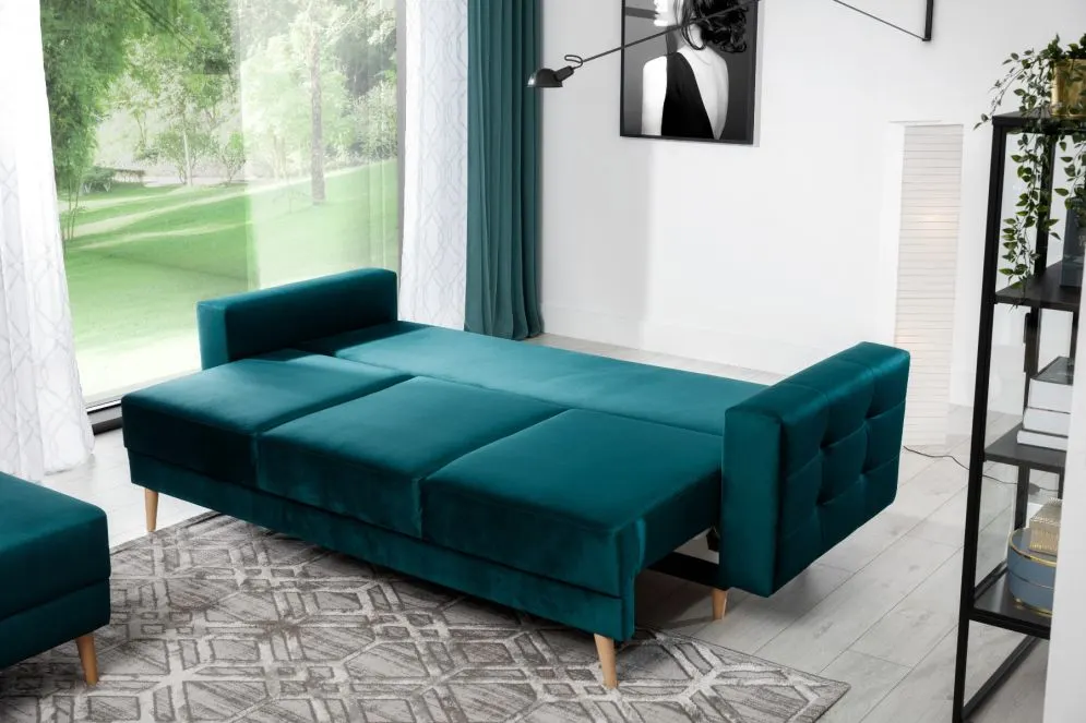 Sofa rozkładana z funkcją spania ASGARD VELVET zielona w stylu skandynawskim | MIRAT. styl GLAMOUR, SKANDYNAWSKI