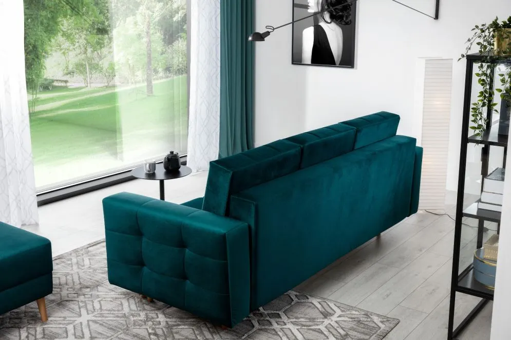 Sofa rozkładana z funkcją spania ASGARD VELVET zielona w stylu skandynawskim | MIRAT. styl GLAMOUR, SKANDYNAWSKI