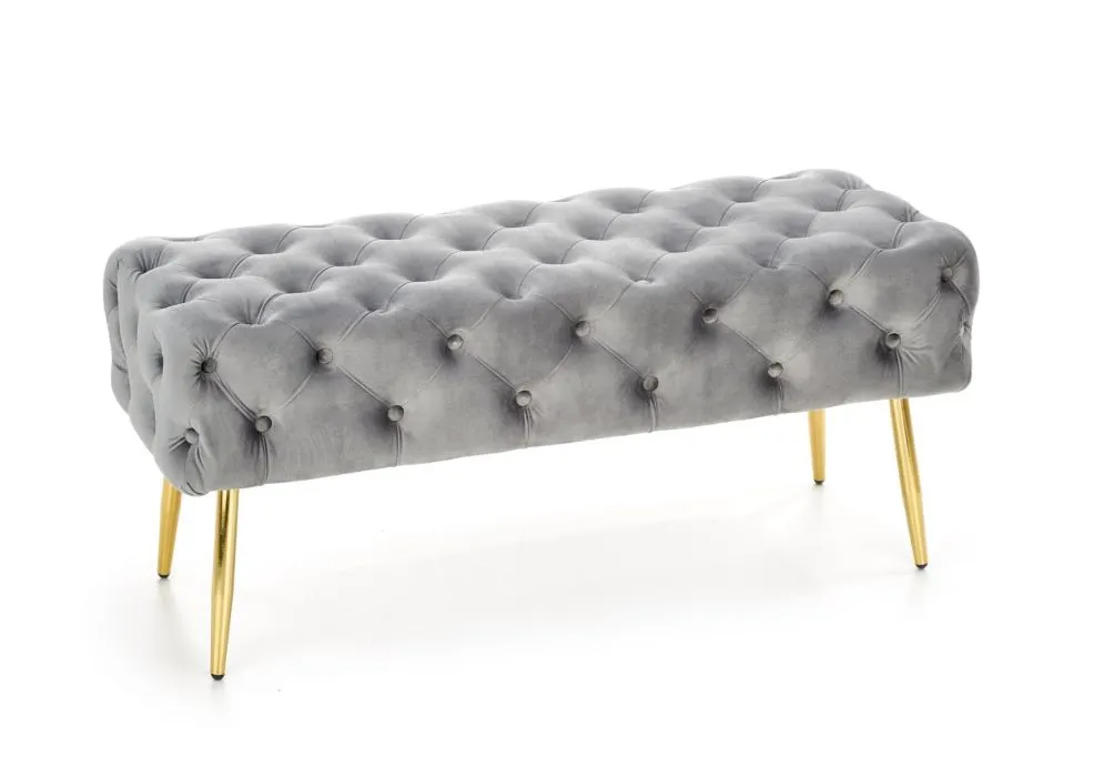 Ławka ATHENA VELVET szara na złotych nogach | MIRAT. styl GLAMOUR