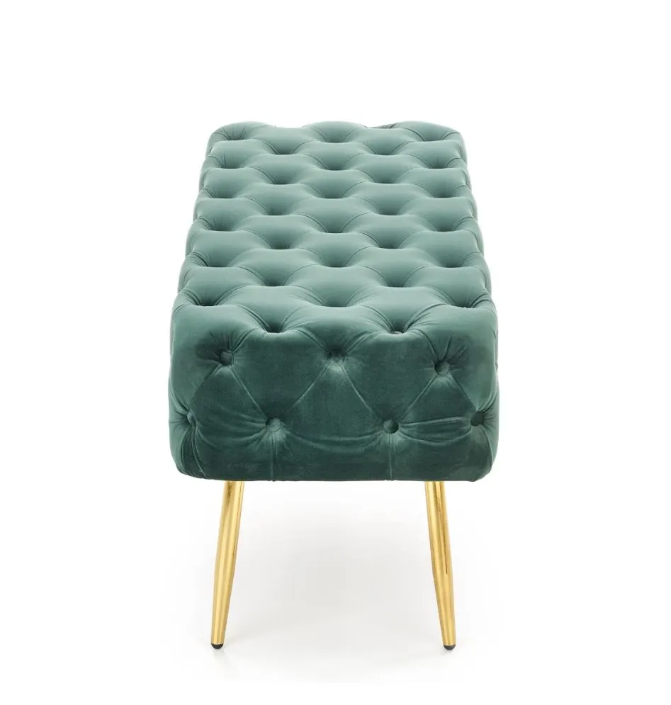 Ławka ATHENA VELVET ciemno zielona na złotej podstawie | MIRAT. styl GLAMOUR