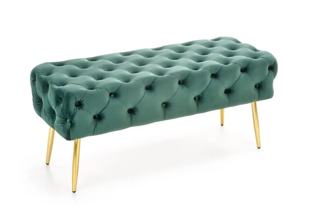 Ławka ATHENA VELVET ciemno zielona na złotej podstawie | MIRAT. styl GLAMOUR