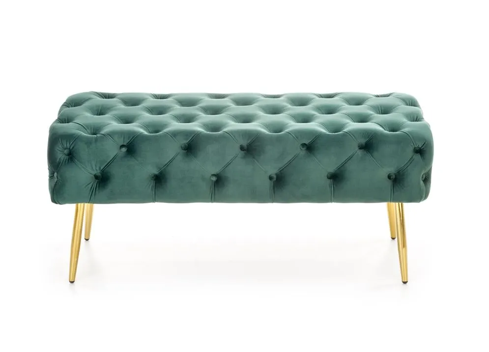 Ławka ATHENA VELVET ciemno zielona na złotej podstawie | MIRAT. styl GLAMOUR