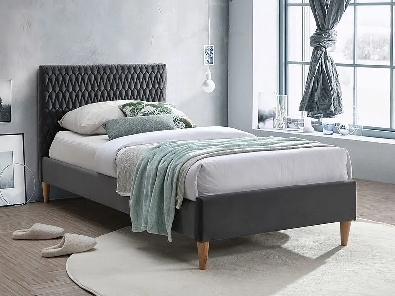 Łóżko tapicerowane AZURRO VELVET szare jednosobowe 90x200 | MIRAT. w stylu GLAMOUR kolekcja AZURRO